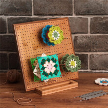 11.8 Inch Crochet Block Board with 20 Needles/Pegs, Block Board for Crochet Knitting, Bamboo Granny Square Block Board