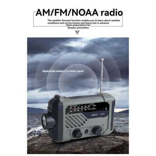 Multi-Function Solar Emergency Radio with AM/FM Bands Large Flashlight Hand-Crank Generator Portable Cell Phone Charger 2