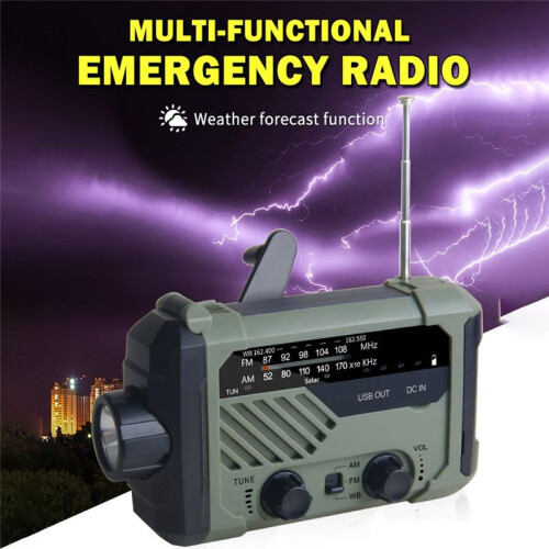 Multi-Function Solar Emergency Radio with AM/FM Bands Large Flashlight Hand-Crank Generator Portable Cell Phone Charger 1