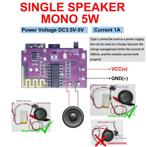 DC3.5V-5V 5W Mono Audio Amplifier  Decoder Board Supports TWS Pair TYPE-C Interface Electronic Component Kit 1