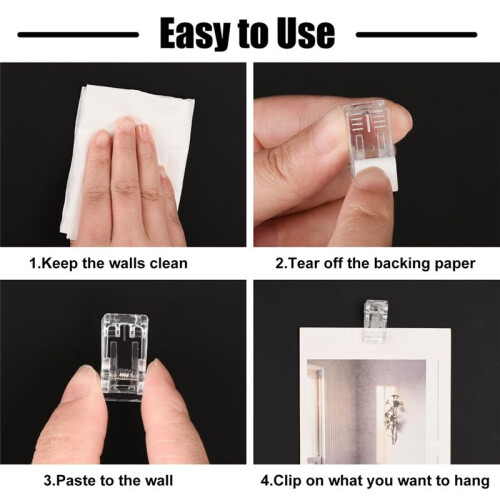 Self Adhesive Clips, 100PCS Plastic  Wall Hanging Clips for Office, Home, School Organization 2