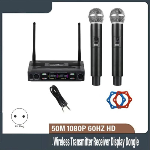 Dual Channel Professional Wireless Microphone System UHF Frequency Cordless Dynamic Mic for Karaoke Party Meet EU Plug 1