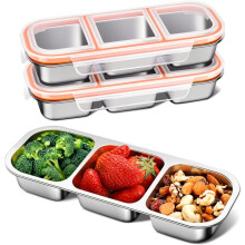 3 Pack Stainless Steel Snack Containers for Kids & Adults with 3 Compartment - Lunchable Containers for Daycare,School