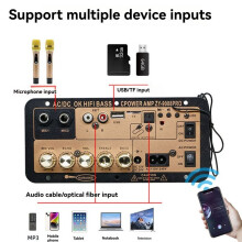 Bt 5.0 Amplifier Board with Optical Audio AMP USB FM Radio TF Player DIY Audio Subwoofer for Karaoke Home Car EU PLUG