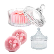 Lot de 3 Grandes Houppettes et Contenants pour le Corps, Contenants à Poudre avec Houppettes à Bulles, Contenants en Cristal Souples