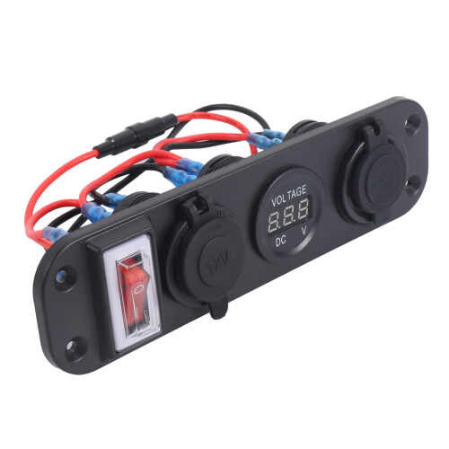 4 em 1 Dual QC3.0 Power Charger C-Igarette Lighter Socket VoltíMetro Digital com Rocker  e   Control 2