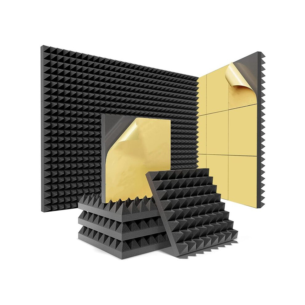 12 Pack Pyramid Sound Proof Foam Panels With Self-Adhesive, 12X12x2inch Acoustic Foam Panels Of High Density (Black) 4712319559013