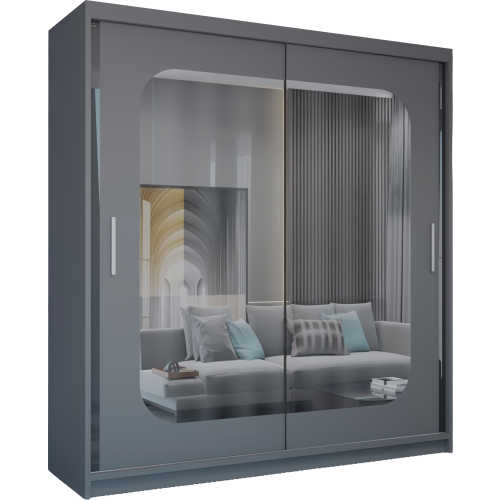 (Grey, 180cm) Marika Mirrored Sliding Wardrobe 2