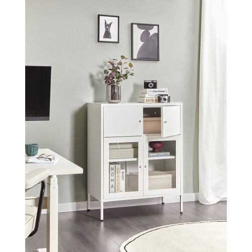 Beliani Glass Display Sideboard ESHOLT 80 cm Metal White 1