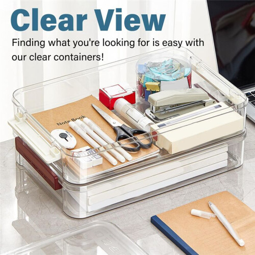 2 Pcs 5.5qt 9 X 13 Plastic Portable Project Case with Snap-Tight  Clear Stackable Storage Box with Lids 2