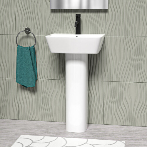 NES Home Nes Home White 450mm Square Modern Full Pedestal Basin 1