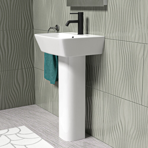 NES Home Nes Home White 450mm Square Modern Full Pedestal Basin 2