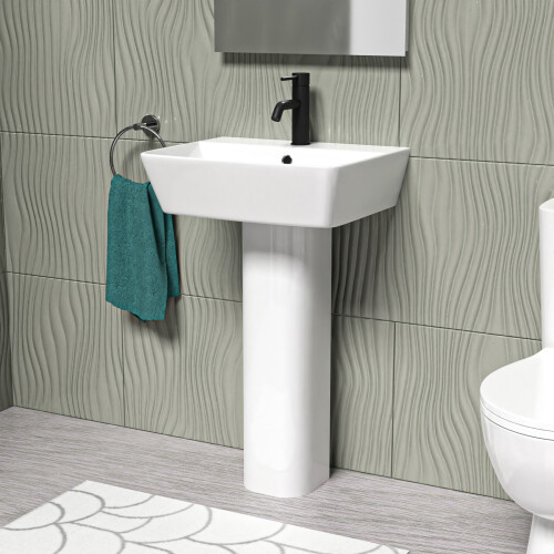 NES Home Nes Home White 500mm Square Modern Full Pedestal Basin