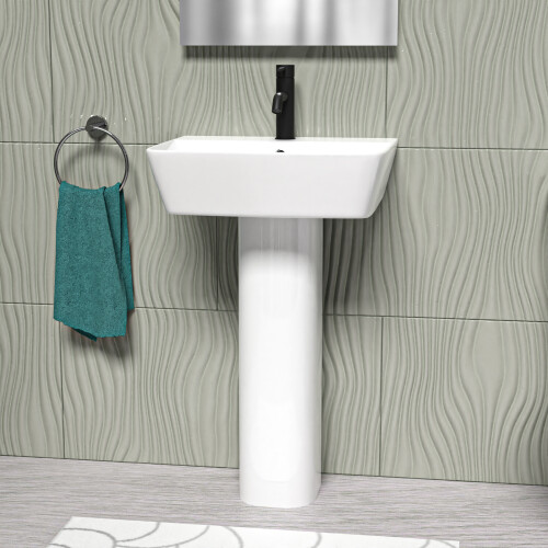 NES Home Nes Home White 500mm Square Modern Full Pedestal Basin 1