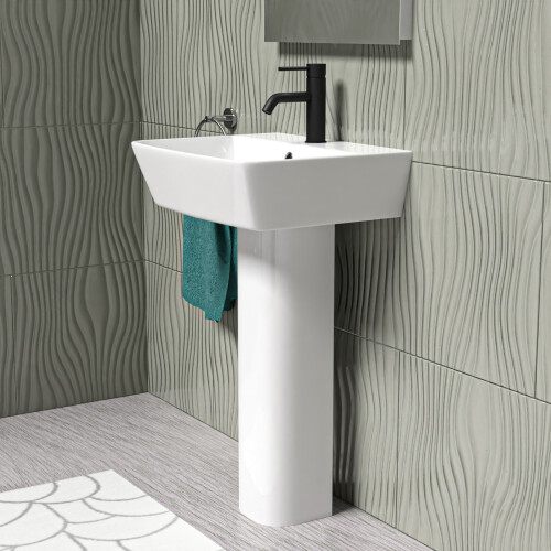NES Home Nes Home White 500mm Square Modern Full Pedestal Basin 2