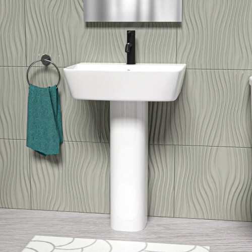 NES Home Nes Home White 560mm Square Modern Full Pedestal Basin 1