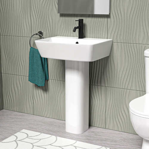 NES Home Nes Home White 560mm Square Modern Full Pedestal Basin