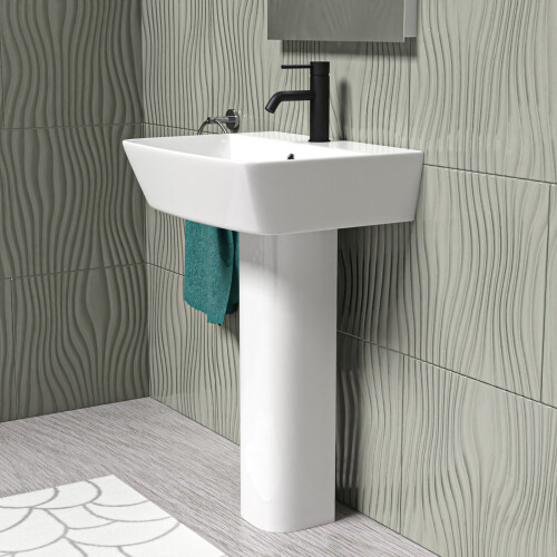 NES Home Nes Home White 560mm Square Modern Full Pedestal Basin 2