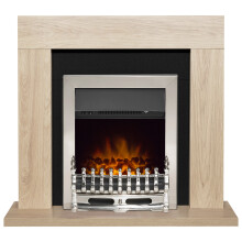 Adam Malmo Fireplace in Oak & Black with Blenheim Electric Fire in Chrome, 39 Inch