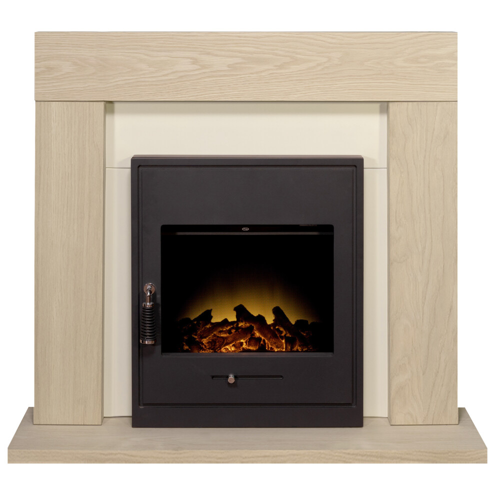 Adam Malmo In Oak & /Cream With Oslo Inset Electric Stove In 39 Inch Black