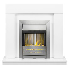 Adam Malmo Fireplace in White with Helios Electric Fire in Brushed Steel, 39 Inch