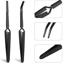 Reverse Tweezers for Crafting, 4 Pcs Rubber Tipped Tweezers Stainless Steel PVC Coated Bent and Straight Flat Tip