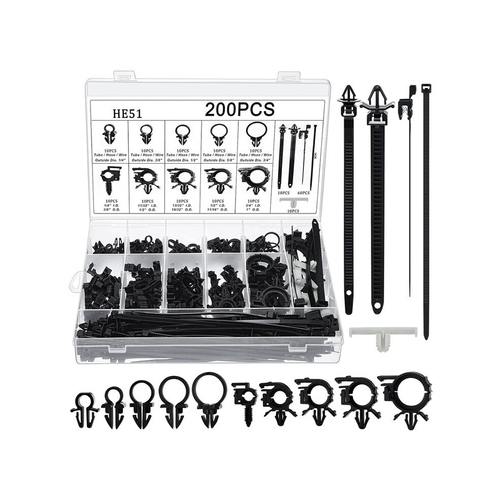 200Pcs Car Wire Loom Routing Clips Push Mount Cable Tie Assortment 15 Sizes Car Harness Routing Clips 4711713561301