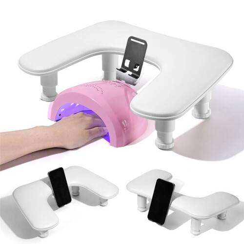 Arm Rest for Nails Tech,Manicure Nail Arm Rest with Rotating Phone Stand, U Shaped Height Adjustable White 1