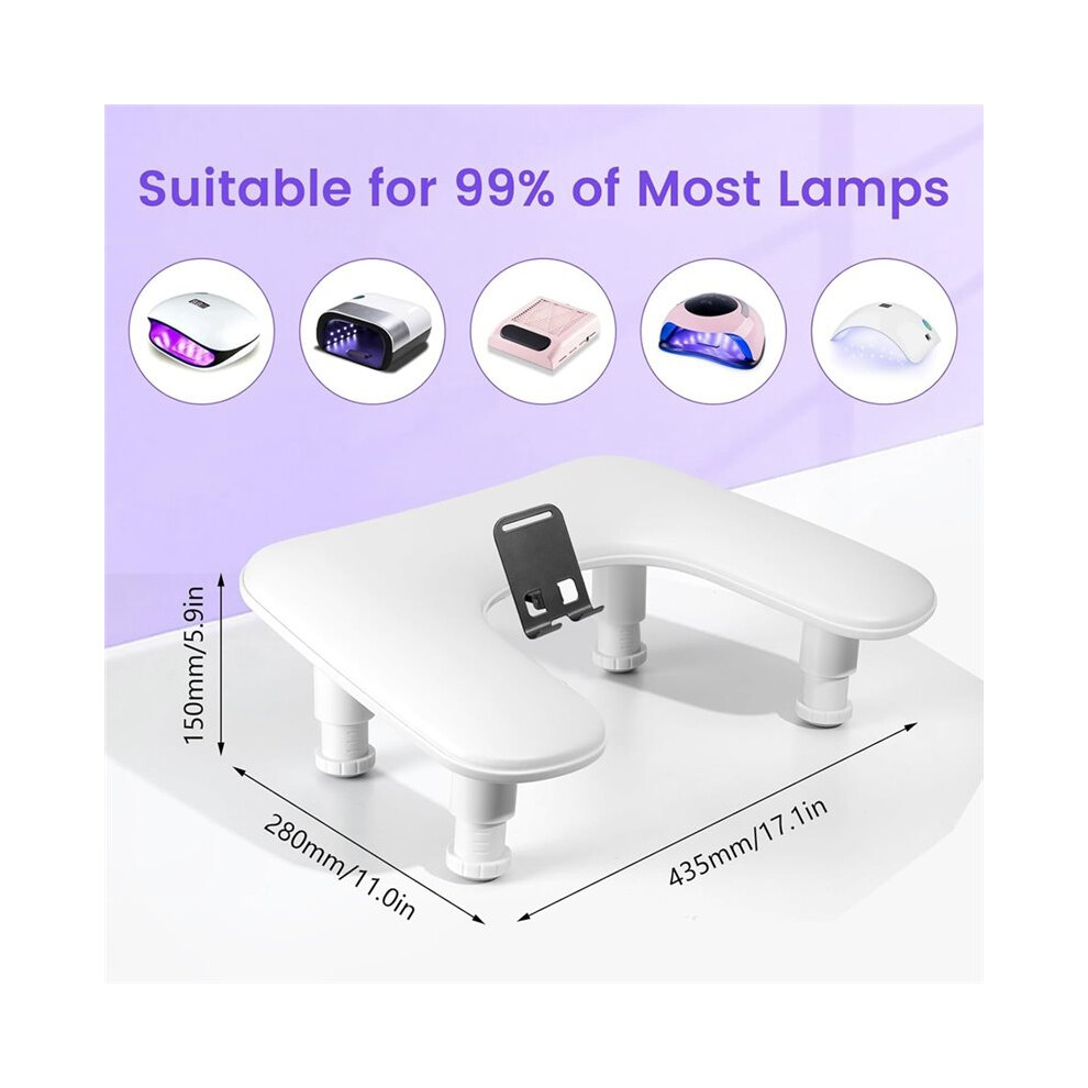 White Arm Rest For Nails Tech,Manicure Nail Arm Rest With Rotating Phone Stand, U Shaped Height Adjustable