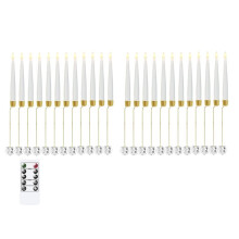 24 Pcs Flickering Remote 0.5" X6" LED Short Taper Candles with 24 Crystal Hooks,Flameless Warm Light Candlesticks