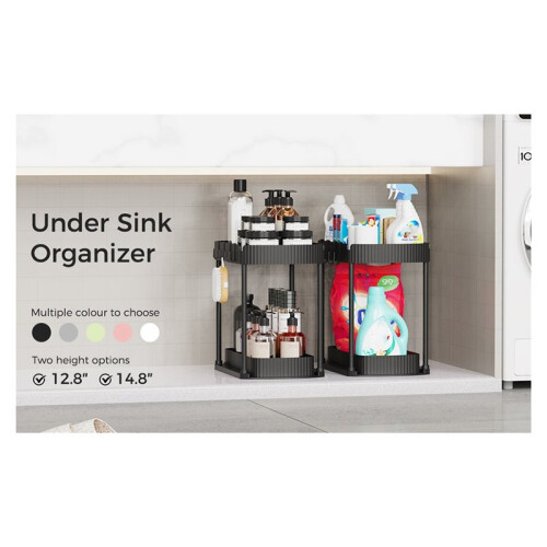 Multi-Purpose Pull-Out Storage Organizers for Bathroom & Kitchen, Under Sink Cabinet Storage, 12.8 Inches, 2 Pack 2