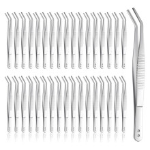 35 Pcs Stainless Steel Tweezers with Curved Serrated Tip, 6" Sewing Machine Tweezer Non-Slip Multipurpose Tweezer