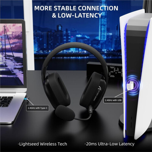 ATTACK  L80PRO Wireless Gaming Headset,  2.4G Triple Mode Headset with 20ms Low Latency, 40mm Drivers White 2