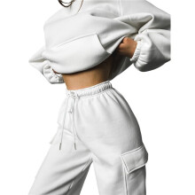Dames 2-Delige Lounge Hoodies en Cargobroeken Sets Herfstmode Kleding Luchthaven Reizen Broeken Trainingspakken Wit XL