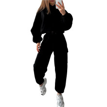 Dames 2-Delige Lounge Hoodies en Cargobroeken Sets Herfstmode Kleding Luchthaven Reizen Broeken Trainingspakken Zwart XL