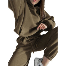 Dames 2-Delige Lounge Hoodies en Cargobroeken Sets Herfstmode Kleding Luchthaven Reizen Broeken Trainingspakken Kaki L