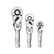 Flex- Stubby Ratchet Set, 1/4", 3/8", 1/2" Drive Flexible Small Ratchet Handle Wrench 72-Tooth Quick-Release