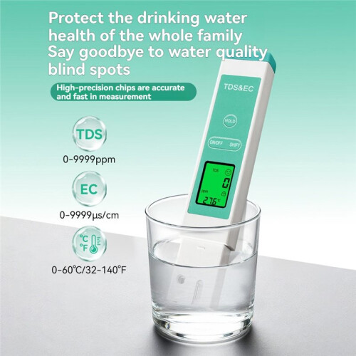 3 in 1 Digital TDS Meter Water Quality Tester,  Backlight,Temperature EC/TDS Test Pen for Home Use