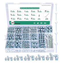Assortimento di Raccordi per Grasso da 240 Pezzi, Raccordi per Grasso Zerk SAE e Metrici Dritti da 45 A 90 Gradi con Kit di Chiavi (7-11 mm)