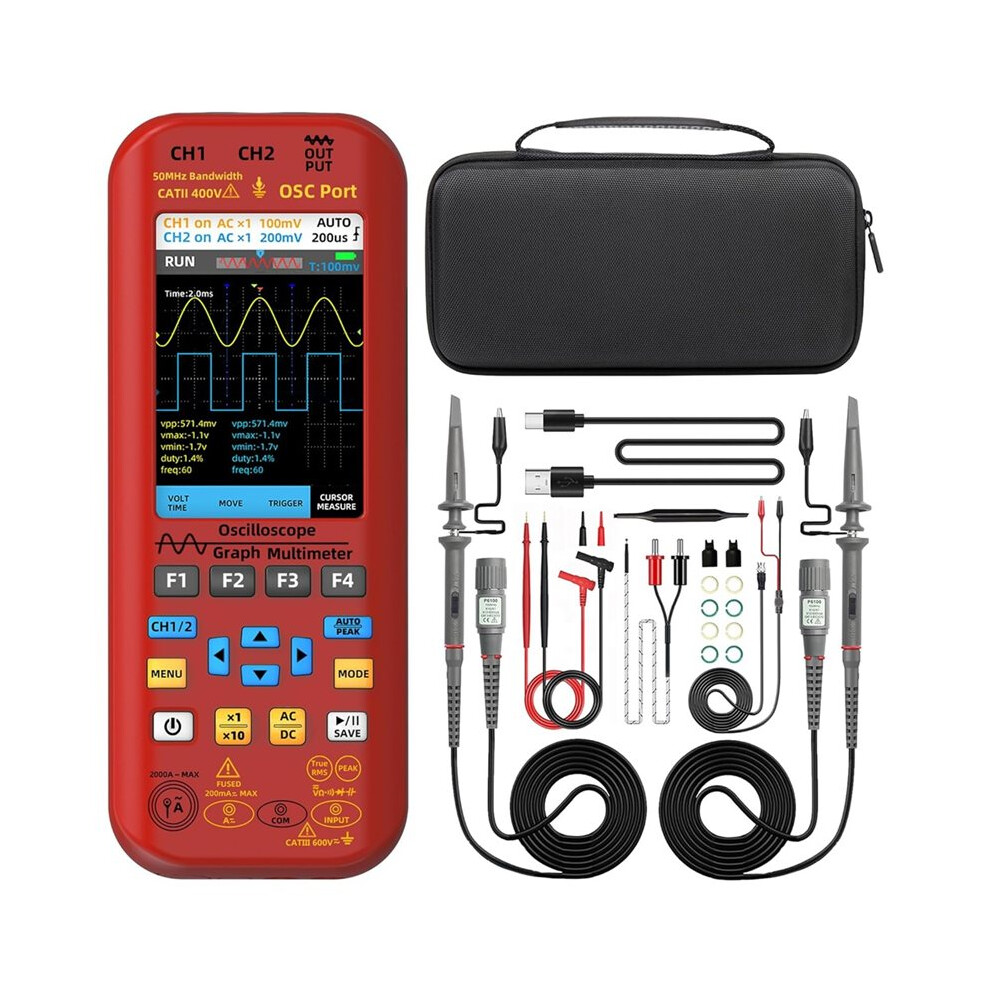 Bside 2 Channels Handheld Oscilloscope Multimeter, 50Mhz Bandwidth, 20000 Counts Rechargeable Dds Generator, For Diy 6033389122234