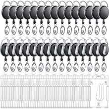30 Retractable Holder Reel with Belt Clip Keyring and 30 Waterproof Vertical PC ID Card Holders for Office School Work