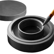 She Inkstone Chinese Calligraphy Ink Stone with Dual-Circle Design, Prevents Drying, Dia. 4.9"