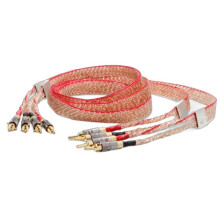 Pair Flat Speaker Cable 5N OCC Copper Loudspeaker Wire SelfLocked Banana Plug Audio Cable with Foil Shield Home Cinema