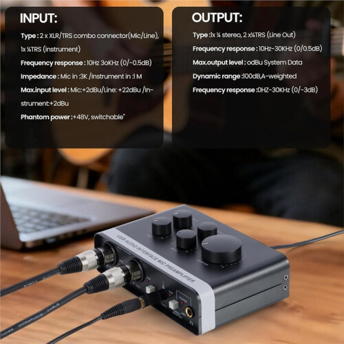 USB Audio Interface MIC Preamplifier Phantom Power, for Recording, Live Streaming, Podcasting Home Studio 1
