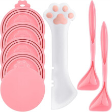 8-Piece Pet Food Supply Set: 5 Silicone Can Lids, 2 Silicone Dog Spoons, 1 Paw-Shaped Pet Can Opener ()