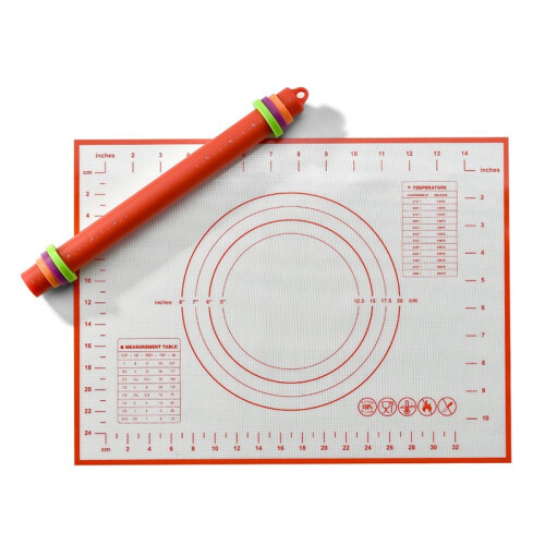 Silicone Baking Mat, Non-Slip Pastry Mat with Rolling Out Dough, Making Pie Fondant, with Measuring Function Red