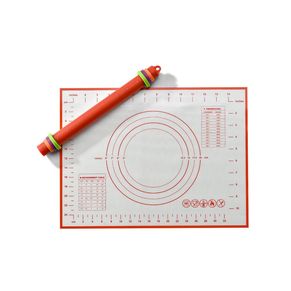 Saudism Red Silicone Baking Mat, Non-Slip Pastry Mat With Rolling Out Dough, Making Pie Fondant, With Measuring Function