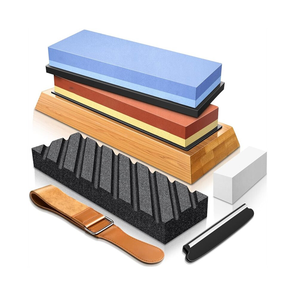 Complete Knife Sharpening Stone Set - Dual Grit Whetstone 400/1000 3000/8000 Knife Sharpener With Leather Strop 6031264495718