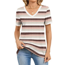 T-Shirts à Manches Courtes et Col en V pour Femmes - Hauts D'Été Décontractés et Amples - Tendance Du Moment Brun L