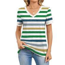 T-Shirts à Manches Courtes et Col en V pour Femmes - Hauts D'Été Décontractés et Amples - Tendance Du Moment Vert L